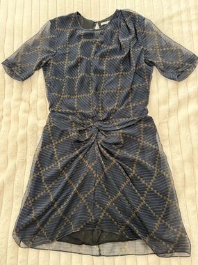 Isabel Marant Navy and Gold Knot-Front Mini Dress 100% silk